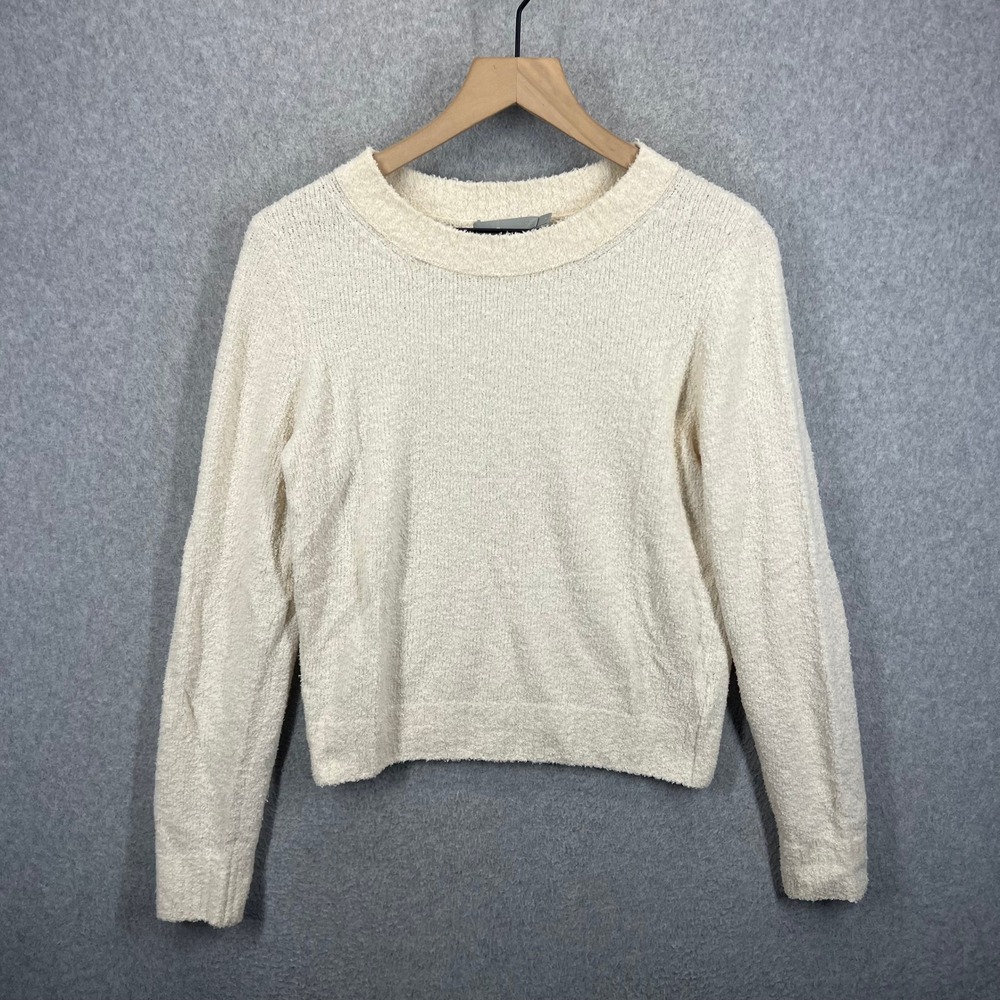 Vince Sweater Womens S Ivory Cotton Blend Boucle Knit Long Sleeve Crew Neck EUC